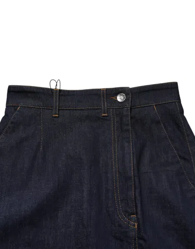Dolce & Gabbana Dark Blue Cotton A-line Denim Midi Skirt In Blue