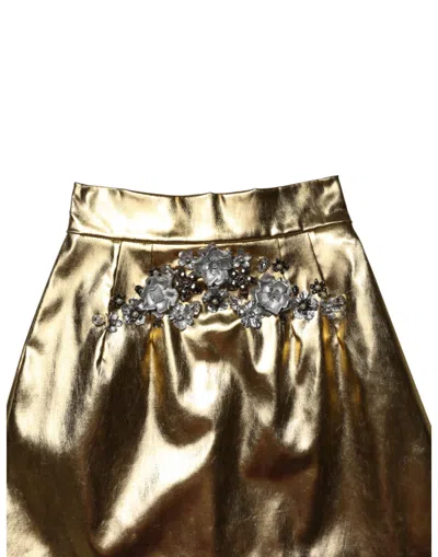 Pre-owned Dolce & Gabbana Gold Acetate Crystal High Waist Mini Women's Skirt ()