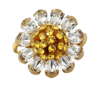 Dolce & Gabbana Gold Brass Yellow Crystal Flower Women's Ring In Gold