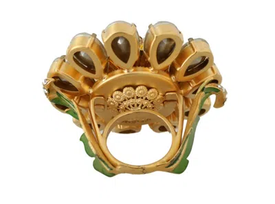 Dolce & Gabbana Gold Brass Yellow Crystal Flower Women's Ring In Gold