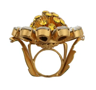 Dolce & Gabbana Gold Brass Yellow Crystal Flower Women's Ring In Gold