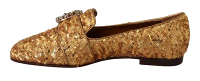 Dolce & Gabbana Gold Sequin Crystal Flat Women Loafers Women's Shoes In Gold