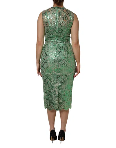 Dolce & Gabbana Green Cotton Floral Lace Sheath Midi Women's Dress In Green
