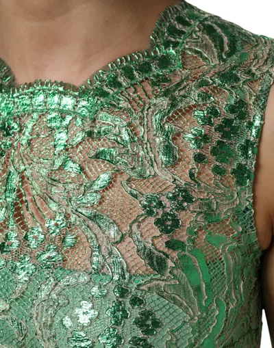 Dolce & Gabbana Green Cotton Floral Lace Sheath Midi Women's Dress In Green