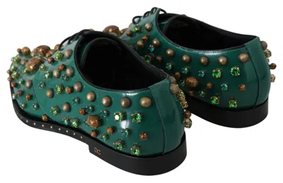 Dolce & Gabbana Green Leather Crystal Dress Broque Women's Shoes In Green