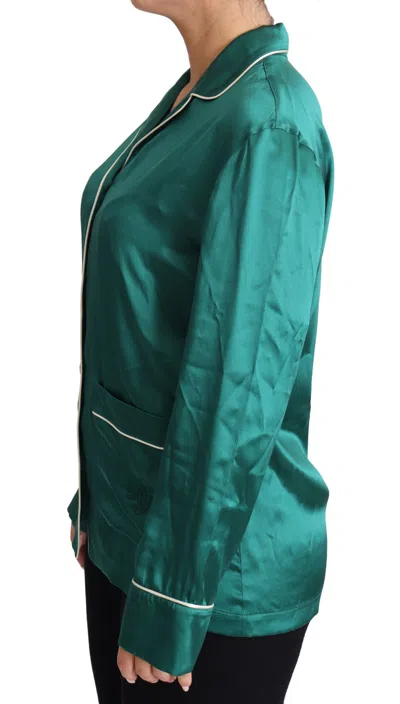 Dolce & Gabbana Green Pyjama Blouse Silk Lounge Sleepwear Top In Green