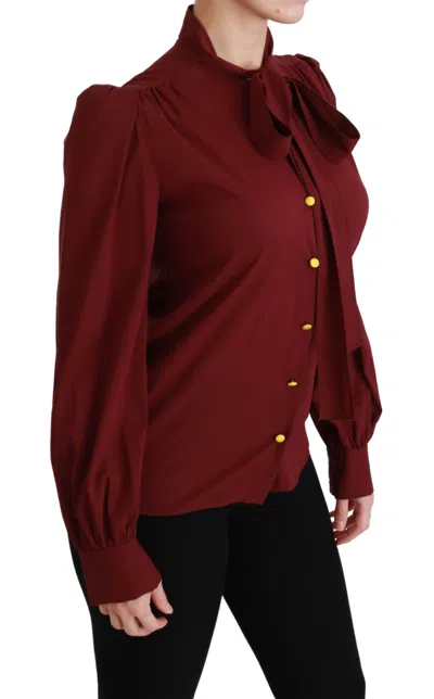 Dolce & Gabbana Maroon Long Sleeve Shirt Blouse Silk Top In Burgundy