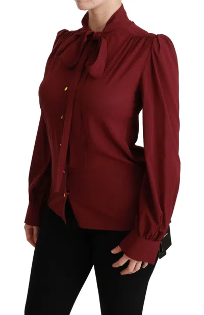 Dolce & Gabbana Maroon Long Sleeve Shirt Blouse Silk Top In Burgundy