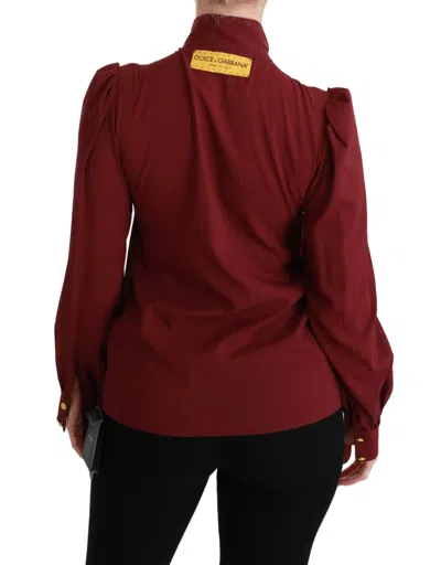 Dolce & Gabbana Maroon Long Sleeve Shirt Blouse Silk Top In Burgundy