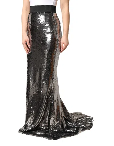 Dolce & Gabbana Metallic Gray Sequin High Waist Mermaid Skirt In Gray