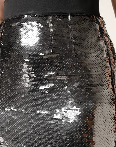 Dolce & Gabbana Metallic Gray Sequin High Waist Mermaid Skirt In Gray