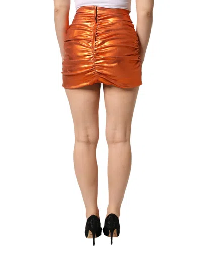 Dolce & Gabbana Metallic Orange Viscose High Waist Mini Skirt In Orange