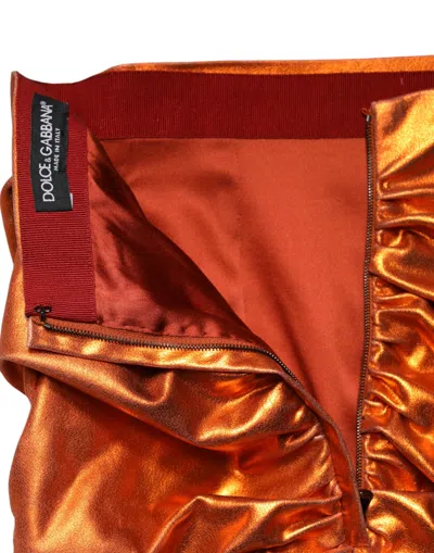 Dolce & Gabbana Metallic Orange Viscose High Waist Mini Skirt In Orange