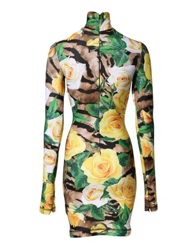 Dolce & Gabbana Multicolor Floral Print Sheath Mini Dress In Yellow