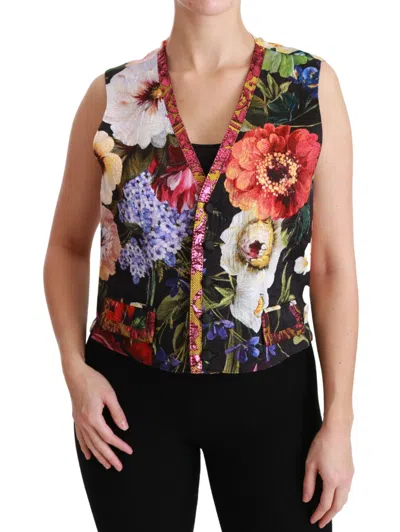 Dolce & Gabbana Multicolor Floral Sleeveless Waistcoat Top Women's Vest In Multi