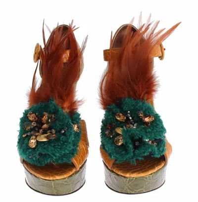 Dolce & Gabbana Orange Leather Crystal Platform Sandal Women's Shoes In Orange