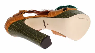 Dolce & Gabbana Orange Leather Crystal Platform Sandal Women's Shoes In Orange