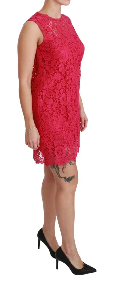 Dolce & Gabbana Pink Floral Lace Shift Gown Mini Dress In Pink