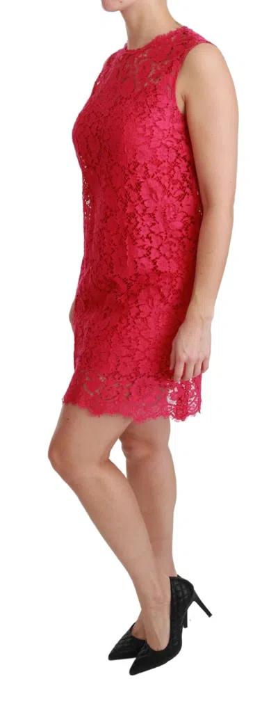 Dolce & Gabbana Pink Floral Lace Shift Gown Mini Dress In Pink