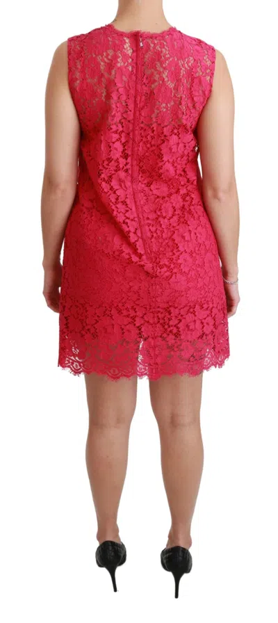 Dolce & Gabbana Pink Floral Lace Shift Gown Mini Dress In Pink
