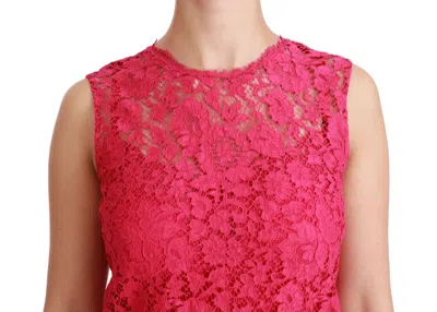 Dolce & Gabbana Pink Floral Lace Shift Gown Mini Dress In Pink