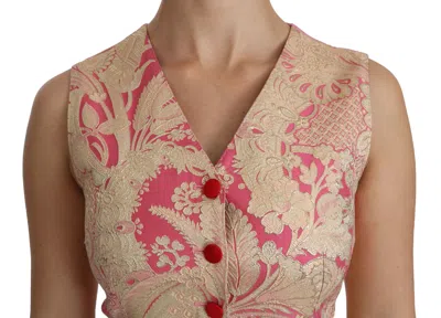 Dolce & Gabbana Pink Gold Brocade Waistcoat Vest Blouse Women's Top