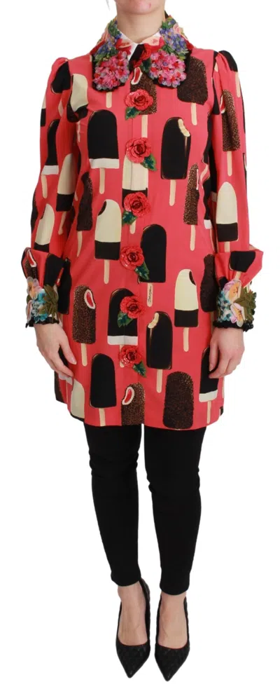 Dolce & Gabbana Pink Ice Cream Roses Sequined Women's Dress In Pink