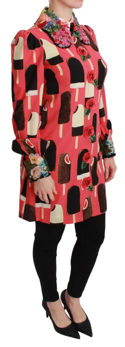 Dolce & Gabbana Pink Ice Cream Roses Sequined Women's Dress In Pink