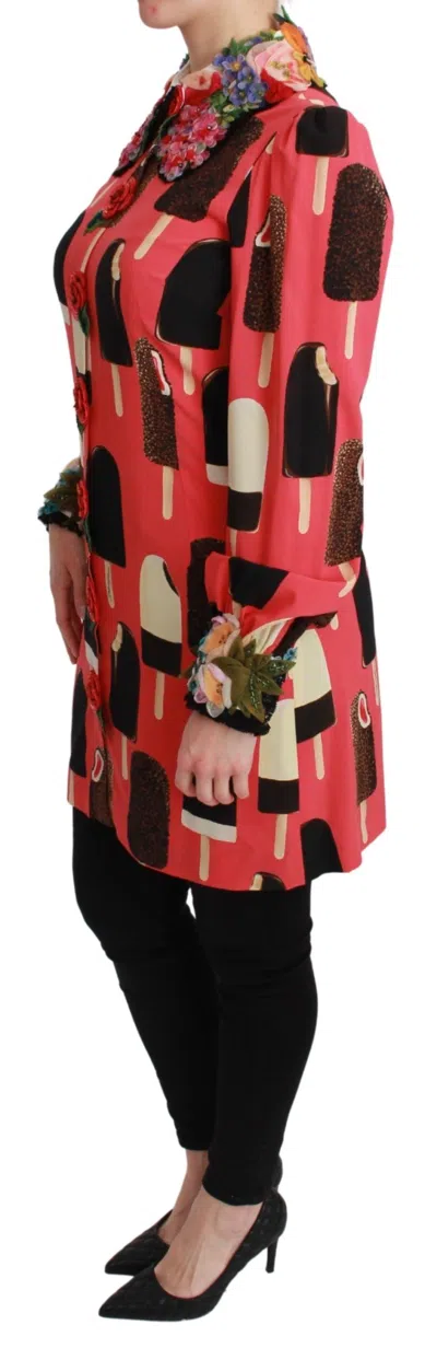 Dolce & Gabbana Pink Ice Cream Roses Sequined Women's Dress In Pink