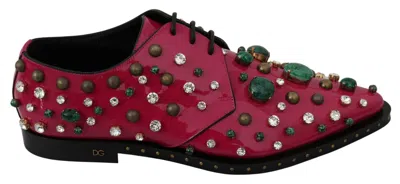 Dolce & Gabbana Pink Leather Crystals Dress Broque Women's Shoes In Pink