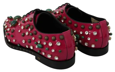 Dolce & Gabbana Pink Leather Crystals Dress Broque Women's Shoes In Pink