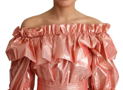 Dolce & Gabbana Pink Ruffled Dress Silk Cotton Gown Dress In Multi