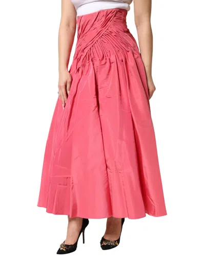 Dolce & Gabbana Pink Silk Pleated High Waist Midi Women's Skirt In Pink