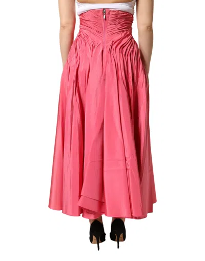 Dolce & Gabbana Pink Silk Pleated High Waist Midi Women's Skirt In Pink