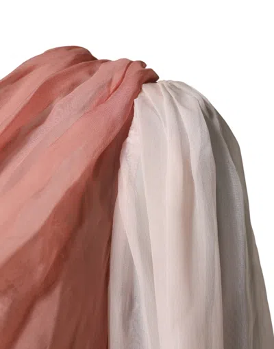 Dolce & Gabbana Pink Silk Tulle Long Sleeve V-neck Dress In Pink