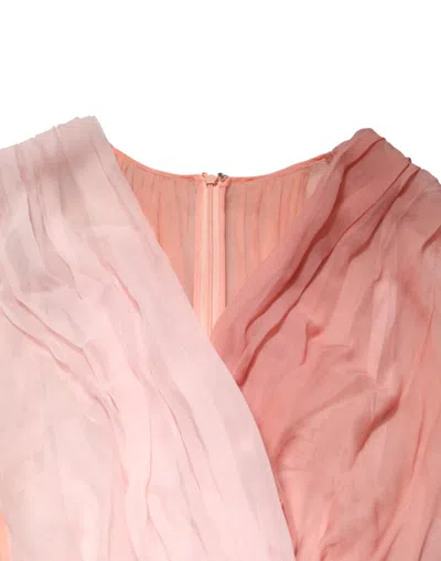 Dolce & Gabbana Pink Silk Tulle Long Sleeve V-neck Dress In Pink
