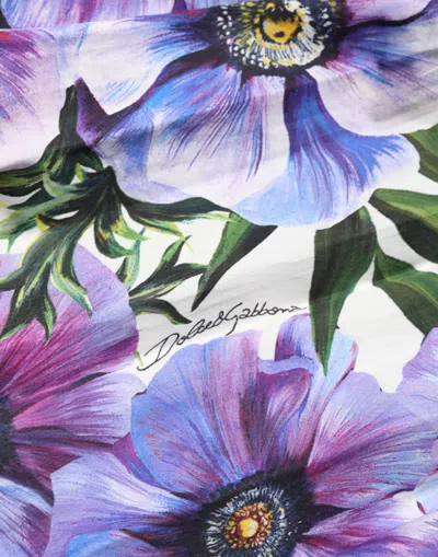 Dolce & Gabbana Purple Anemone Print Pleated Midi Women's Dress In Purple