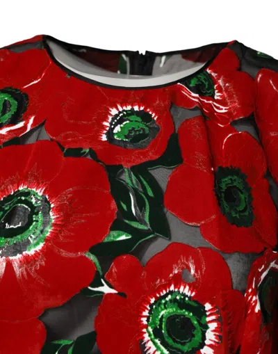 Pre-owned Dolce & Gabbana Red Floral Print Nylon A-line Midi Women's Dress ()