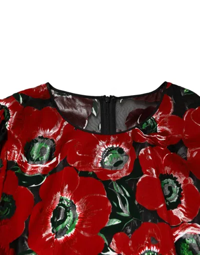 Pre-owned Dolce & Gabbana Red Floral Print Nylon A-line Midi Women's Dress ()