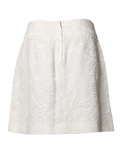 Dolce & Gabbana White Floral Brocade High Waist Mini Skirt In White