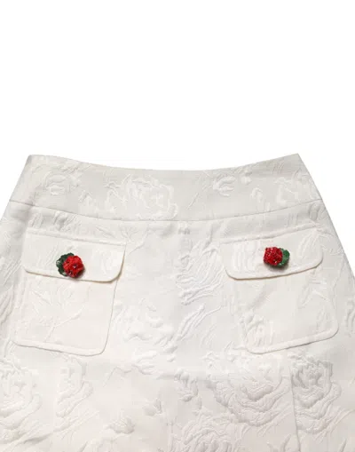 Dolce & Gabbana White Floral Brocade High Waist Mini Skirt In White