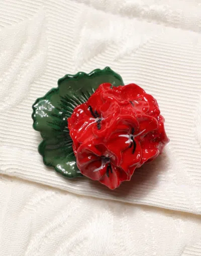 Dolce & Gabbana White Floral Brocade High Waist Mini Skirt In White