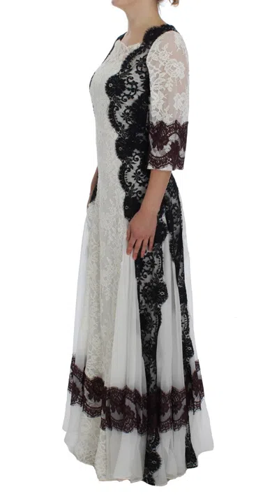 Dolce & Gabbana White Floral Lace Full Length Gown Dress In White