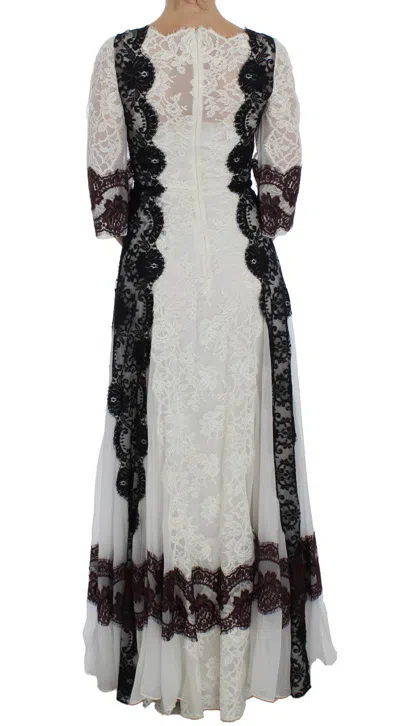 Dolce & Gabbana White Floral Lace Full Length Gown Dress In White