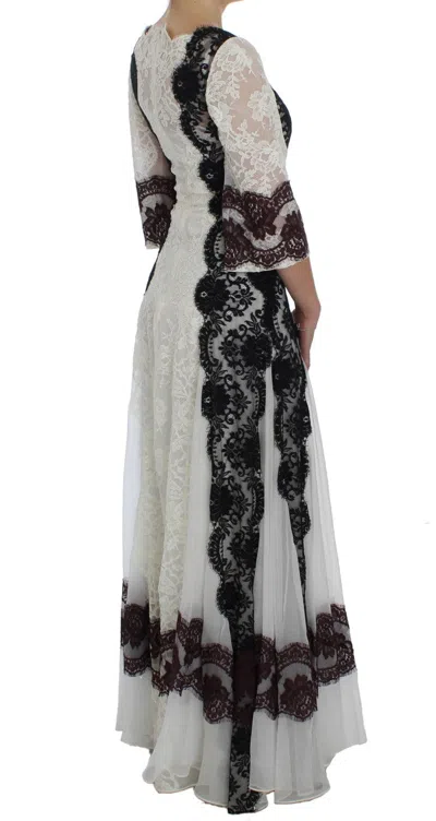 Dolce & Gabbana White Floral Lace Full Length Gown Dress In White