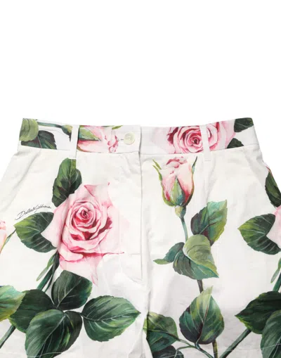 Dolce & Gabbana White Floral Print High Waist Hotpants Short In White