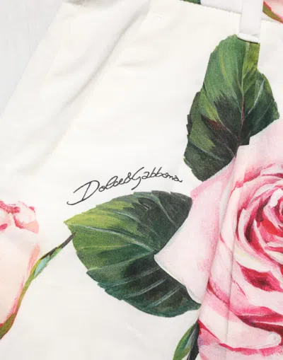 Dolce & Gabbana White Floral Print High Waist Hotpants Short In White