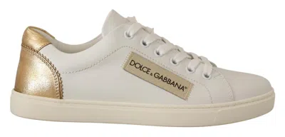 Dolce & Gabbana White Gold Leather Low Top Women's Sneakers In White