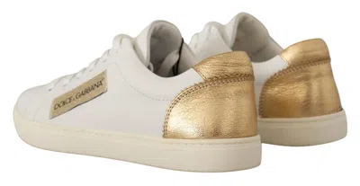 Dolce & Gabbana White Gold Leather Low Top Women's Sneakers In White