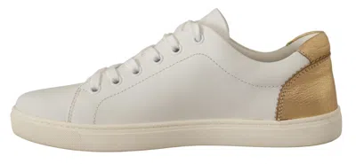 Dolce & Gabbana White Gold Leather Low Top Women's Sneakers In White